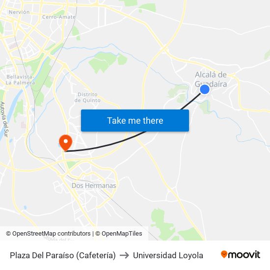 Plaza Del Paraíso (Cafetería) to Universidad Loyola map