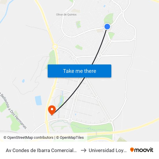 Av Condes de Ibarra Comerciales V to Universidad Loyola map