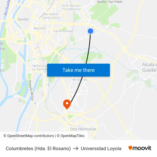 Columbretes (Hda. El Rosario) to Universidad Loyola map