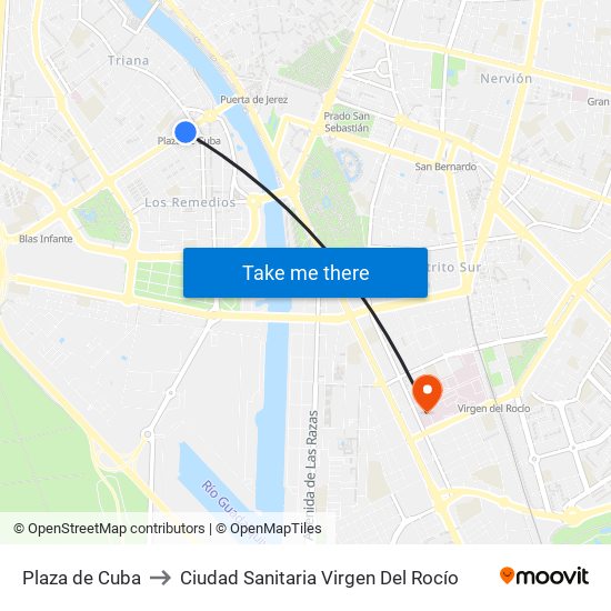Plaza de Cuba to Ciudad Sanitaria Virgen Del Rocío map