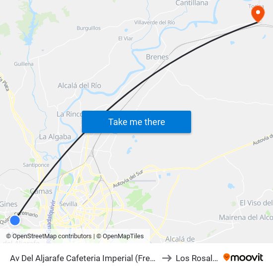 Av Del Aljarafe Cafeteria Imperial (Frente) to Los Rosales map
