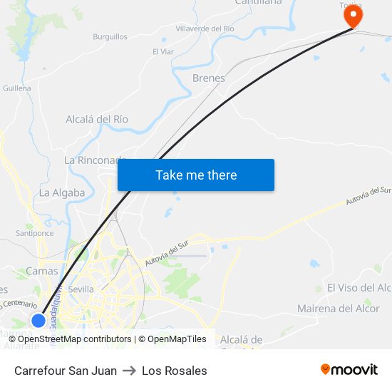 Carrefour San Juan to Los Rosales map