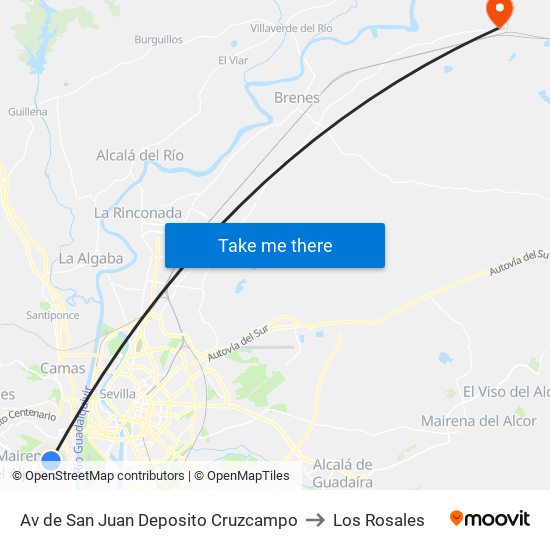 Av de San Juan Deposito Cruzcampo to Los Rosales map