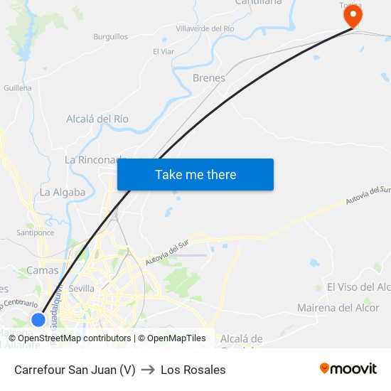 Carrefour San Juan (V) to Los Rosales map