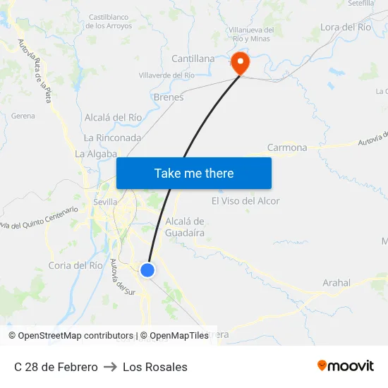 C 28 de Febrero to Los Rosales map