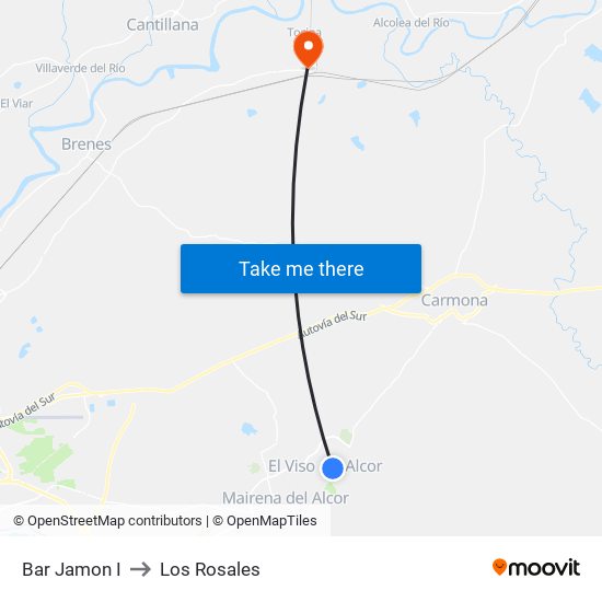 Bar Jamon I to Los Rosales map