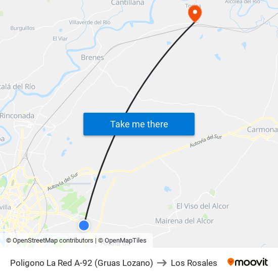 Poligono La Red A-92 (Gruas Lozano) to Los Rosales map