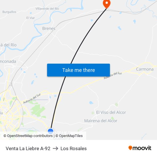 Venta La Liebre A-92 to Los Rosales map