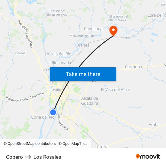 Copero to Los Rosales map