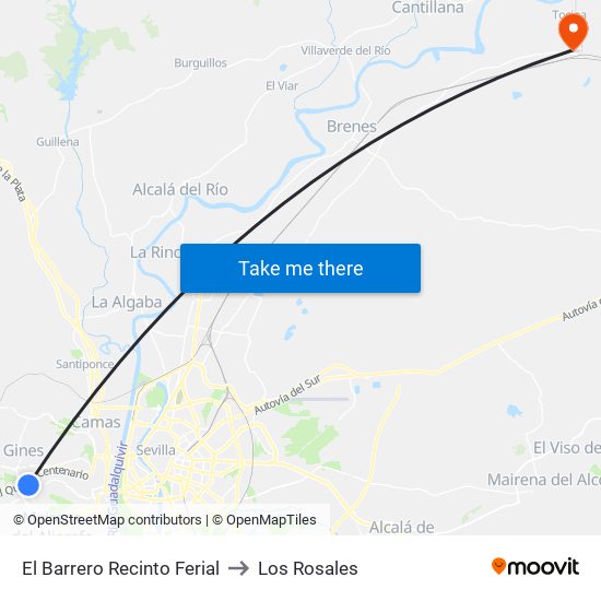 El Barrero Recinto Ferial to Los Rosales map