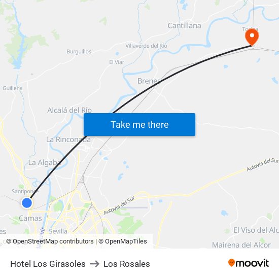 Hotel Los Girasoles to Los Rosales map
