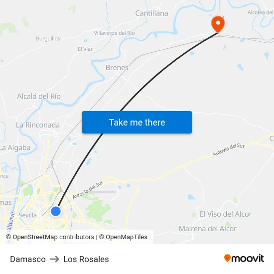Damasco to Los Rosales map
