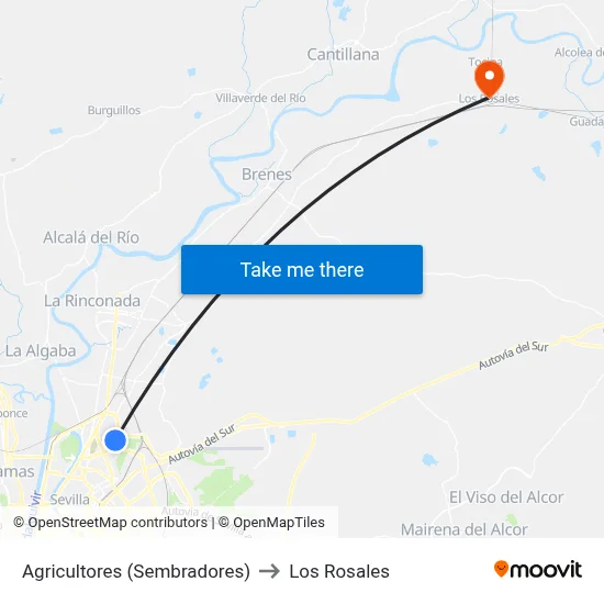 Agricultores (Sembradores) to Los Rosales map