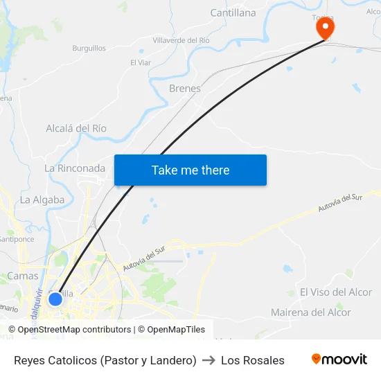 Reyes Catolicos (Pastor y Landero) to Los Rosales map