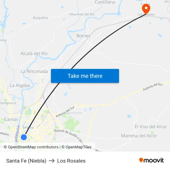 Santa Fe (Niebla) to Los Rosales map
