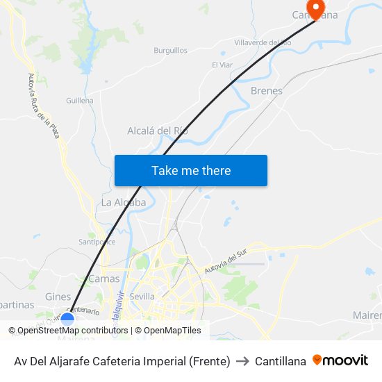 Av Del Aljarafe Cafeteria Imperial (Frente) to Cantillana map