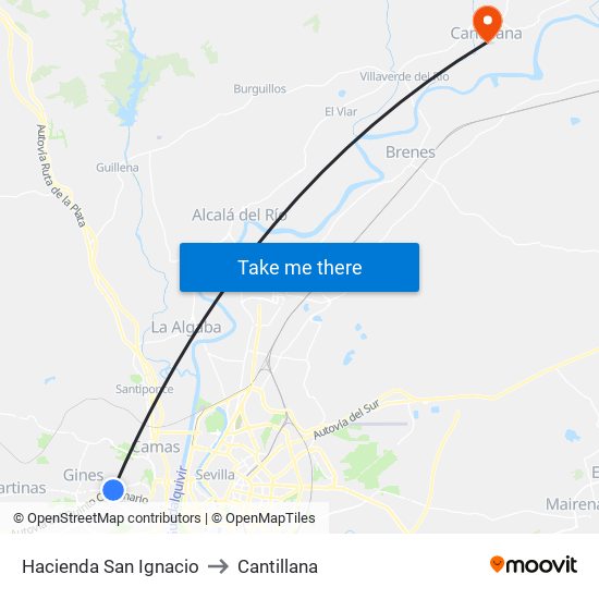 Hacienda San Ignacio to Cantillana map