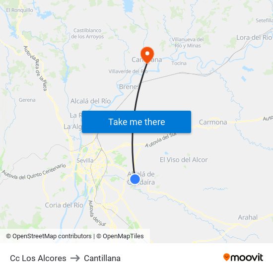 Cc Los Alcores to Cantillana map