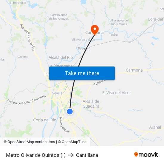 Metro Olivar de Quintos (I) to Cantillana map