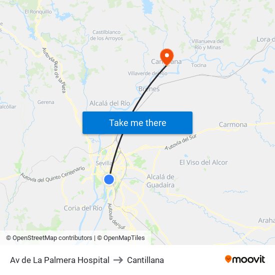 Av de La Palmera Hospital to Cantillana map