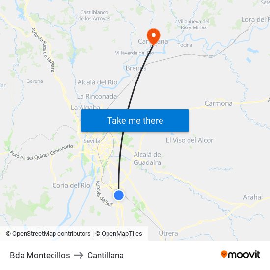 Bda Montecillos to Cantillana map