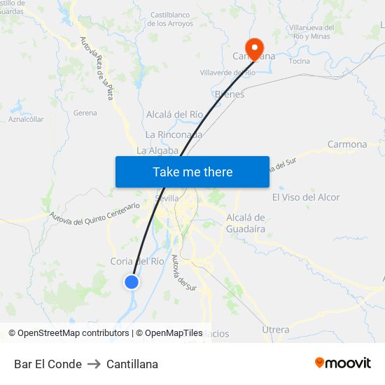 Bar El Conde to Cantillana map