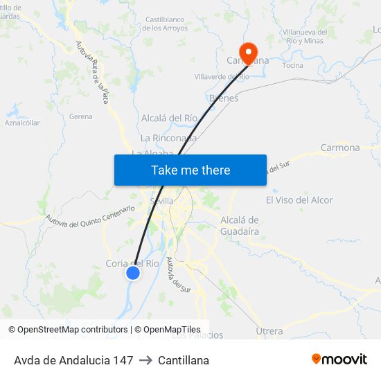 Avda de Andalucia 147 to Cantillana map