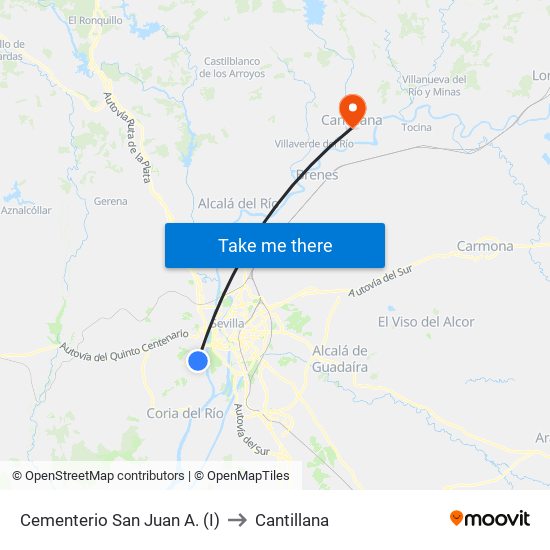 Cementerio San Juan A. (I) to Cantillana map