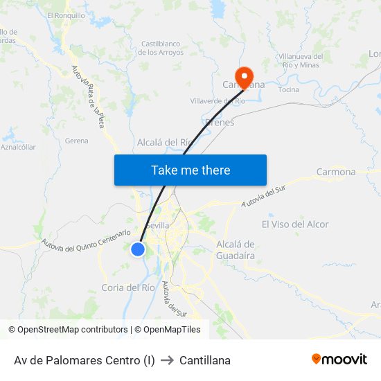 Av de Palomares Centro (I) to Cantillana map