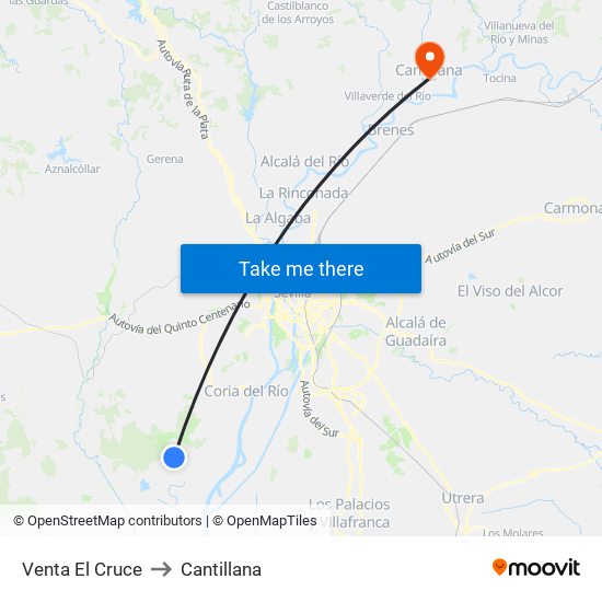Venta El Cruce to Cantillana map