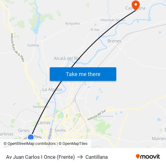 Av Juan Carlos I Once (Frente) to Cantillana map