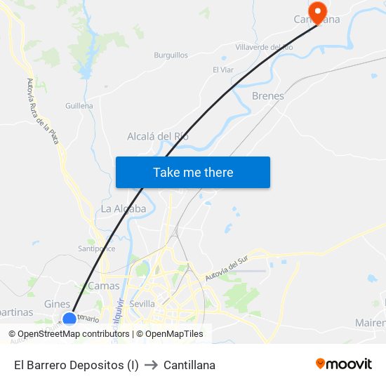 El Barrero Depositos (I) to Cantillana map