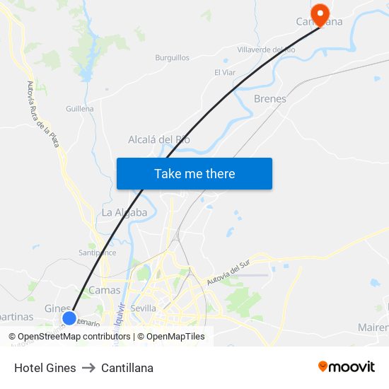 Hotel Gines to Cantillana map