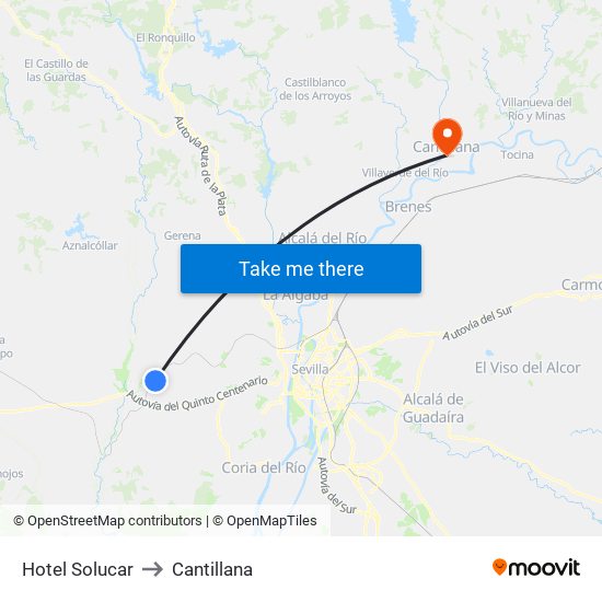 Hotel Solucar to Cantillana map