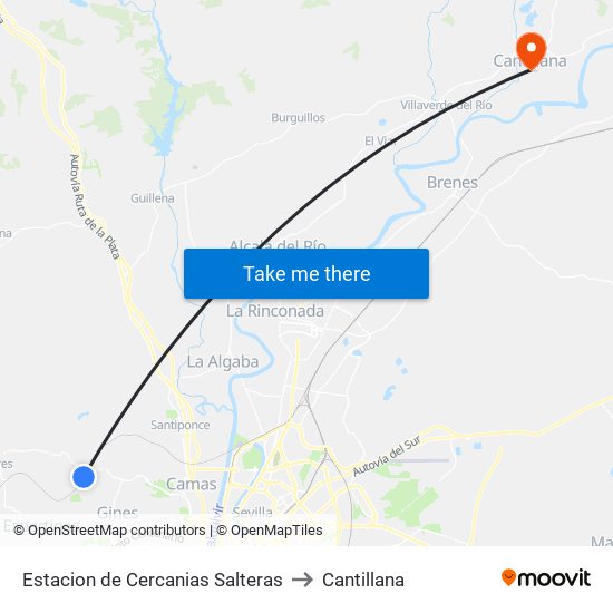 Estacion de Cercanias Salteras to Cantillana map