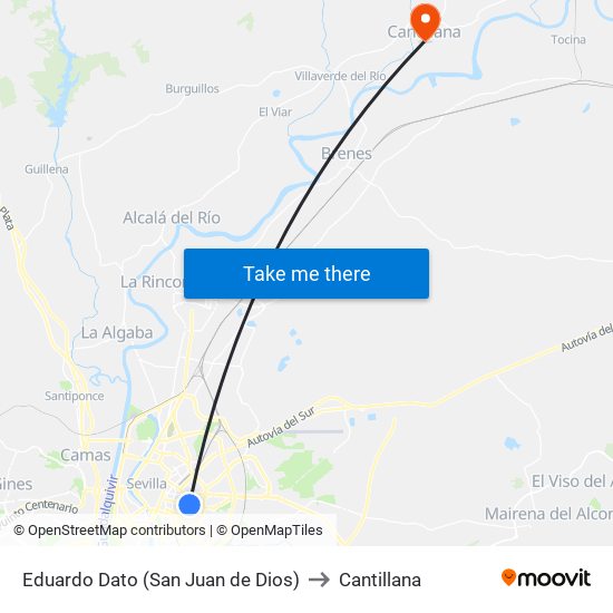 Eduardo Dato (San Juan de Dios) to Cantillana map