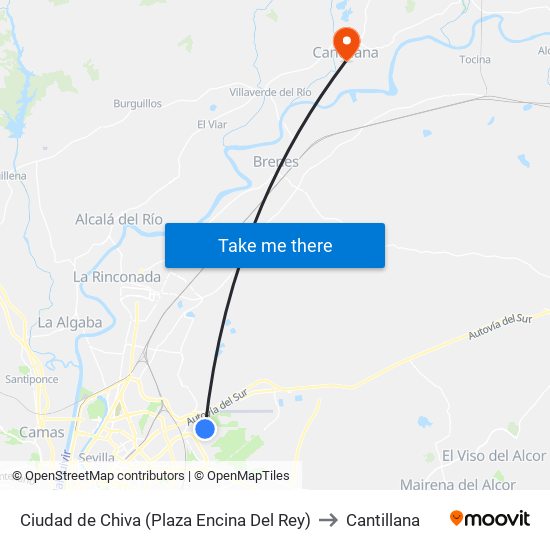 Ciudad de Chiva (Plaza Encina Del Rey) to Cantillana map
