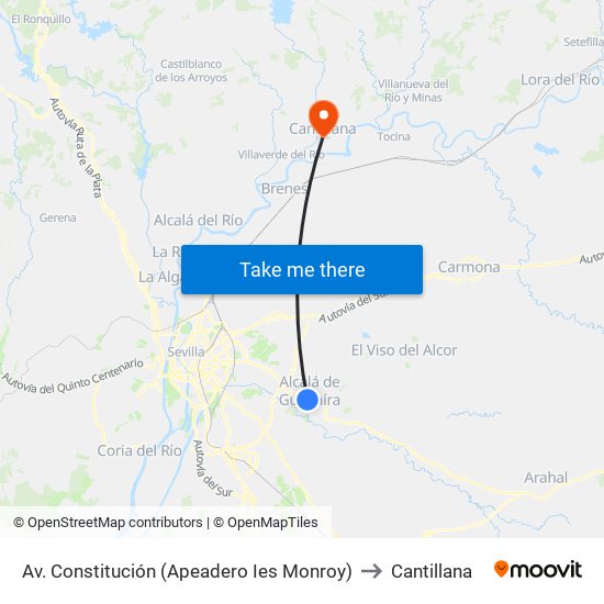Av. Constitución (Apeadero Ies Monroy) to Cantillana map