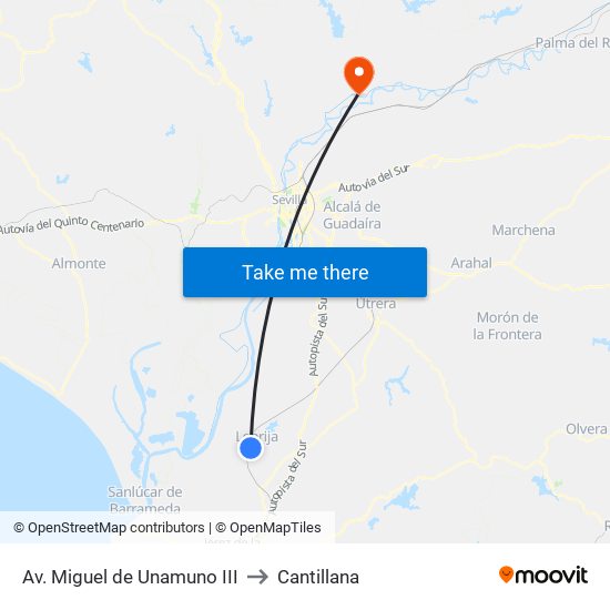 Av. Miguel de Unamuno III to Cantillana map