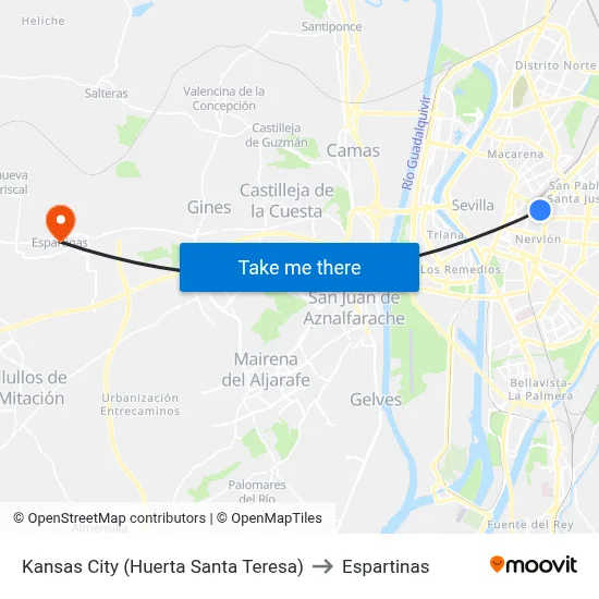 Kansas City (Huerta Santa Teresa) to Espartinas map