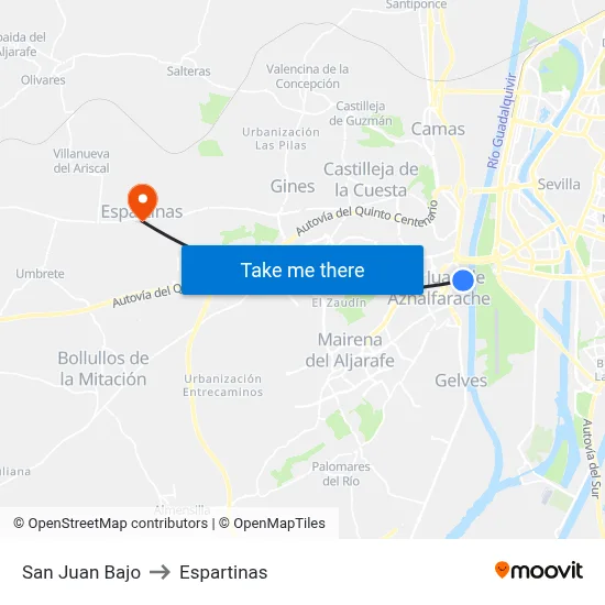 San Juan Bajo to Espartinas map