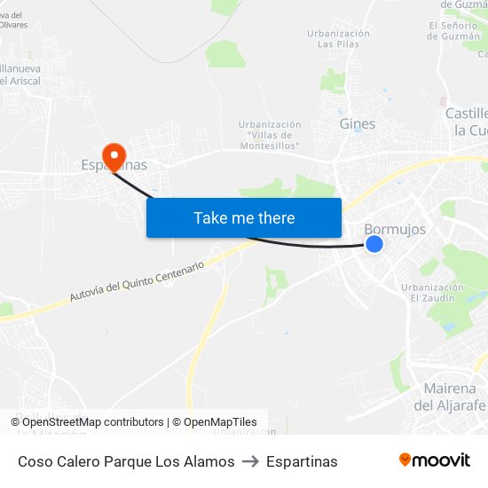 Coso Calero Parque Los Alamos to Espartinas map