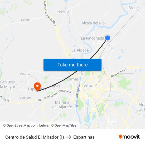Centro de Salud El Mirador (I) to Espartinas map