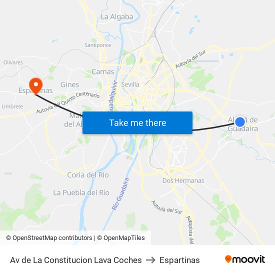 Av de La Constitucion Lava Coches to Espartinas map