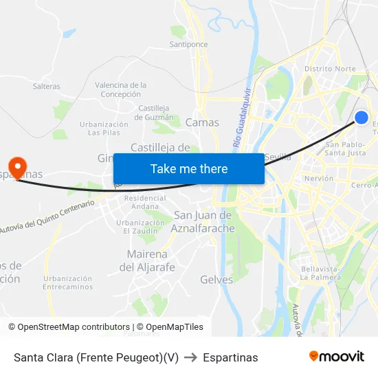 Santa Clara (Frente Peugeot)(V) to Espartinas map