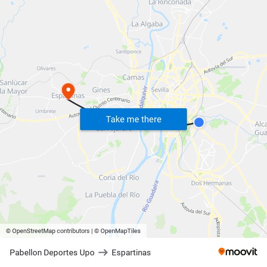 Pabellon Deportes Upo to Espartinas map