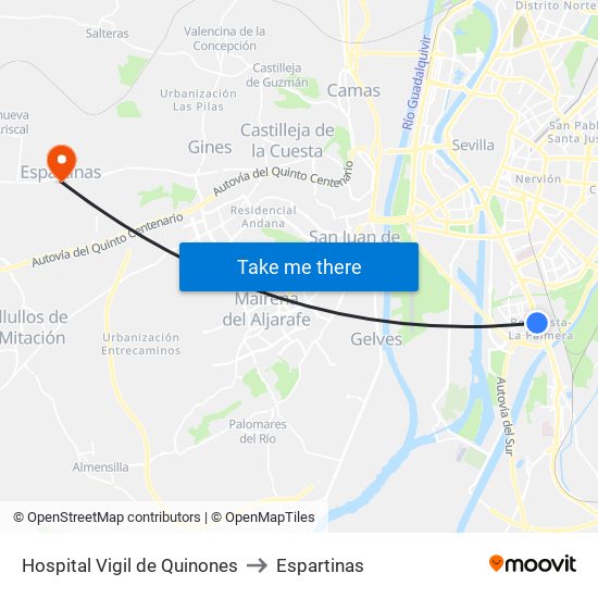 Hospital Vigil de Quinones to Espartinas map