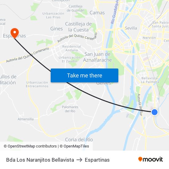 Bda Los Naranjitos Bellavista to Espartinas map