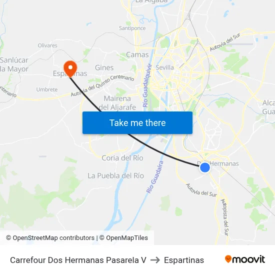 Carrefour Dos Hermanas Pasarela V to Espartinas map