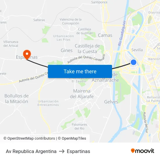 Av Republica Argentina to Espartinas map